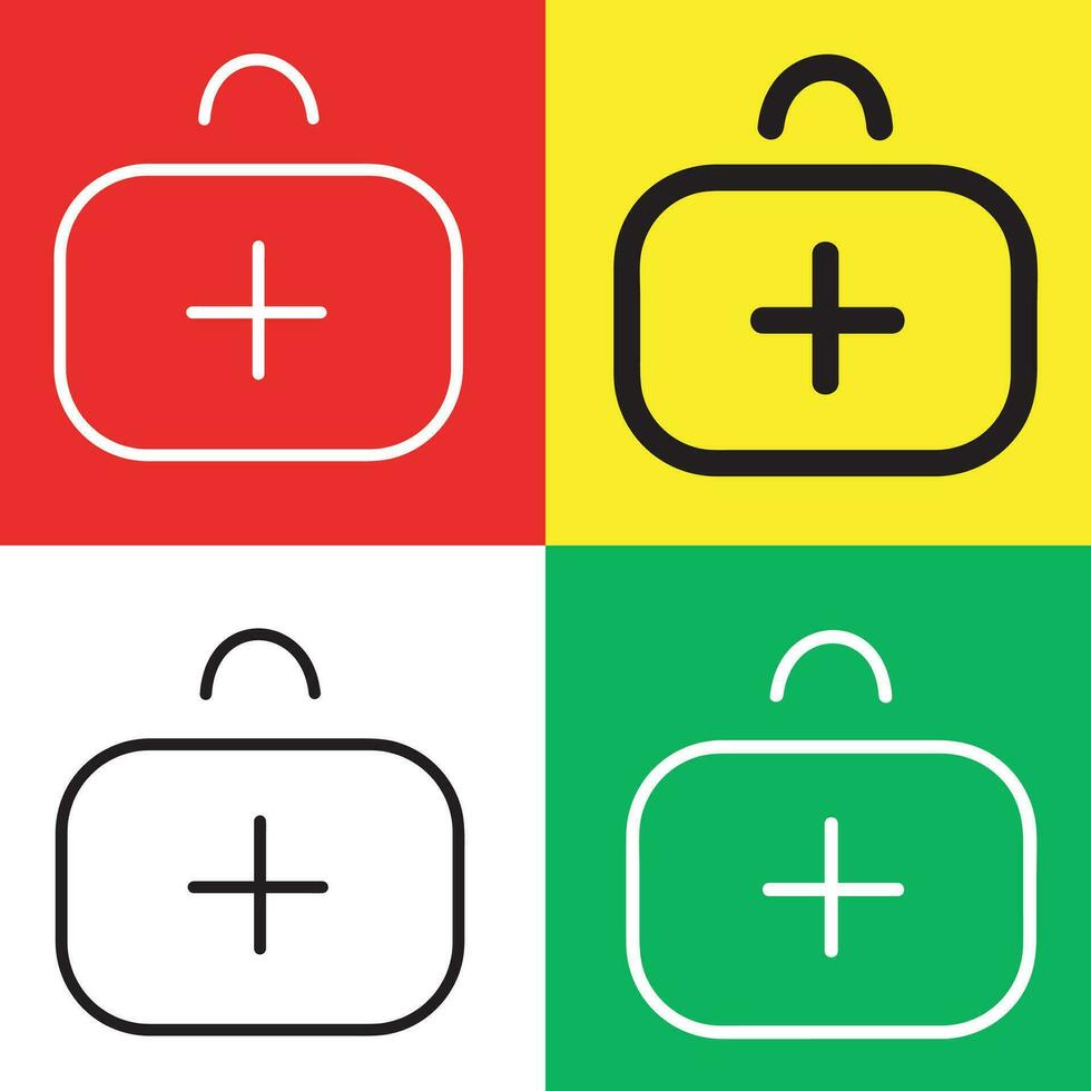 First aid kit Vector Icon, Outline style icon, from Adventure icons collection, isolated on Red, Yellow, White and Green Background.