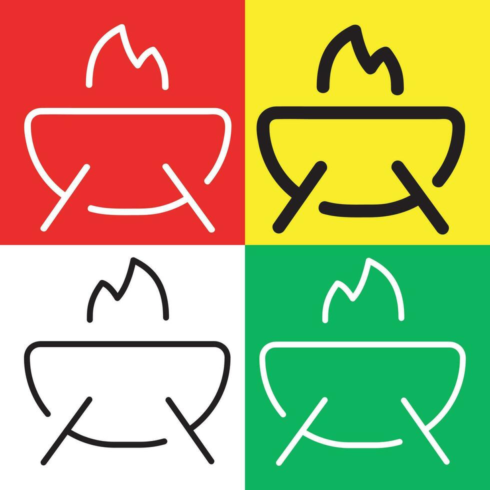 BBQ Vector Icon, Outline style icon, from Adventure icons collection, isolated on Red, Yellow, White and Green Background.