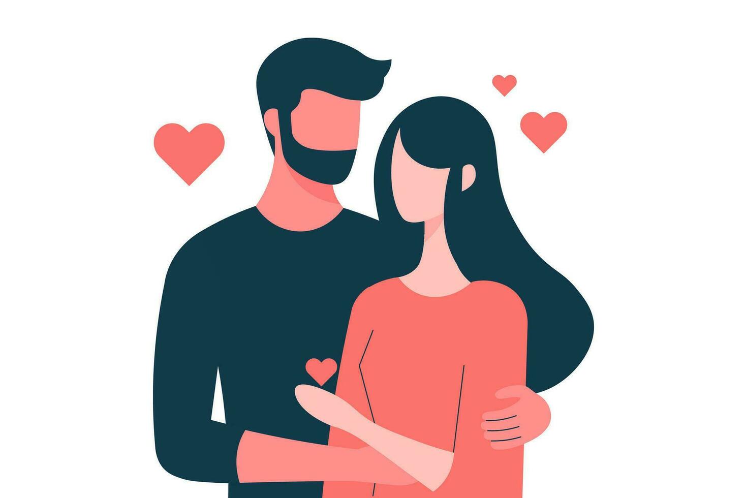 minimalista Pareja en amor tiene un bueno relación, hombre y mujer participación un rojo corazón forma, Pareja concepto para San Valentín día y amor día ,vector amante ilustraciones. vector