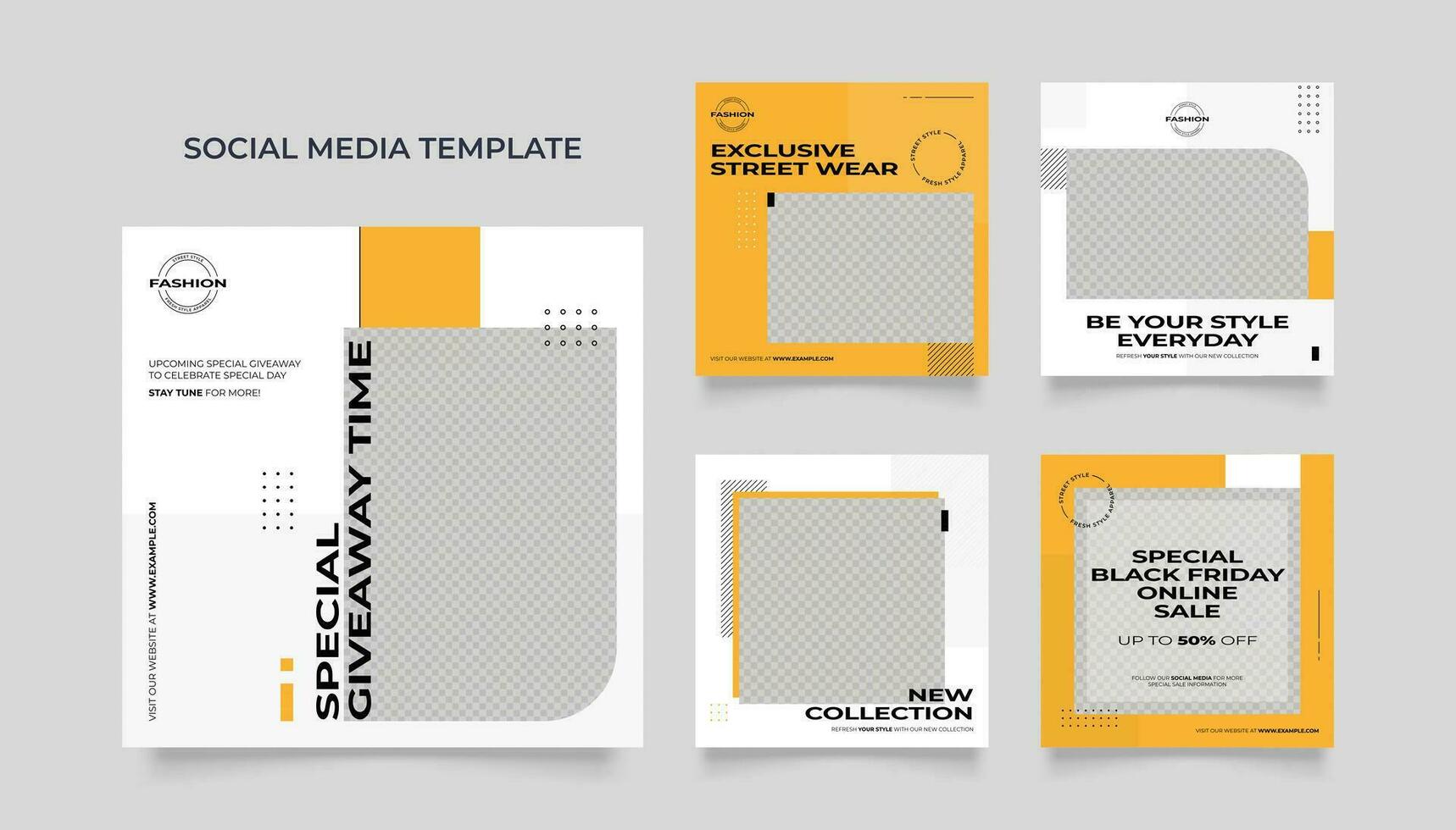 Social media template banner blog fashion sale promotion. fully editable square post frame puzzle organic sale poster. yellow white black vector background