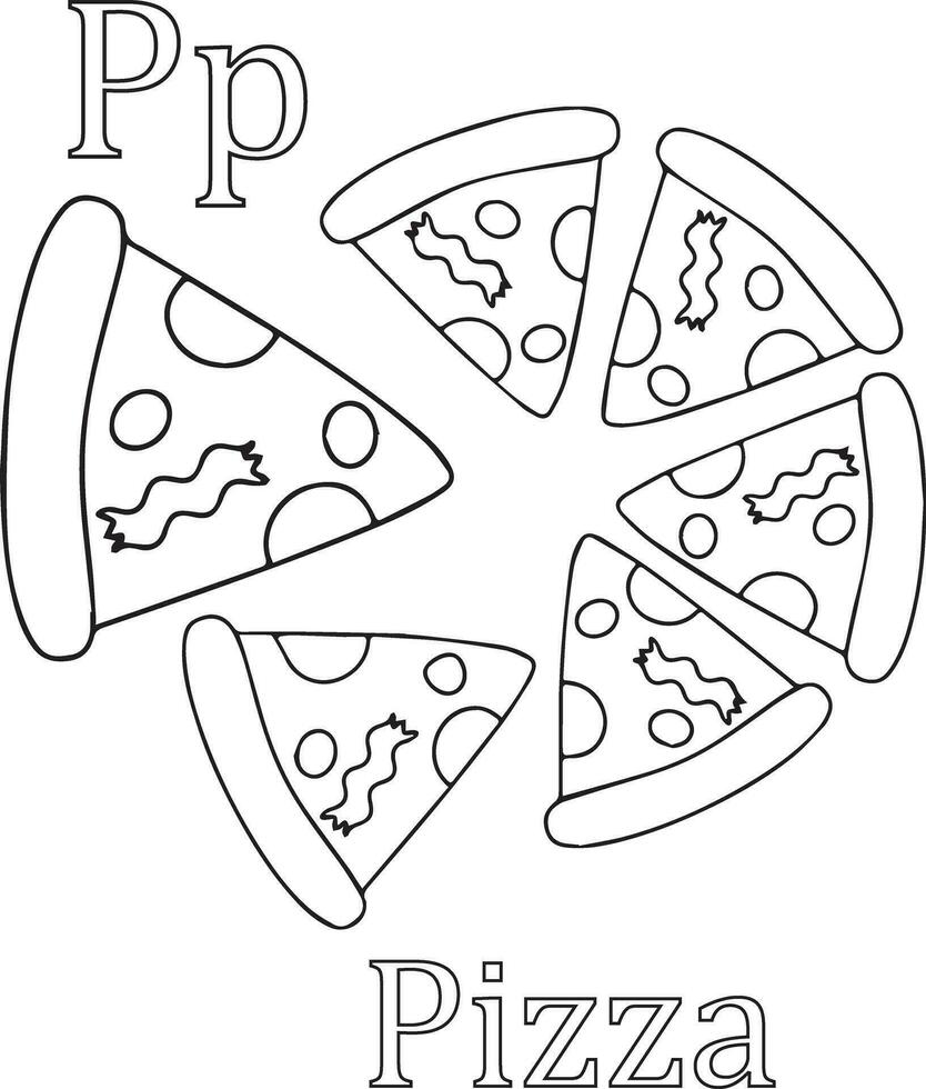 alfabeto letra pags para Pizza colorante página para niños vector