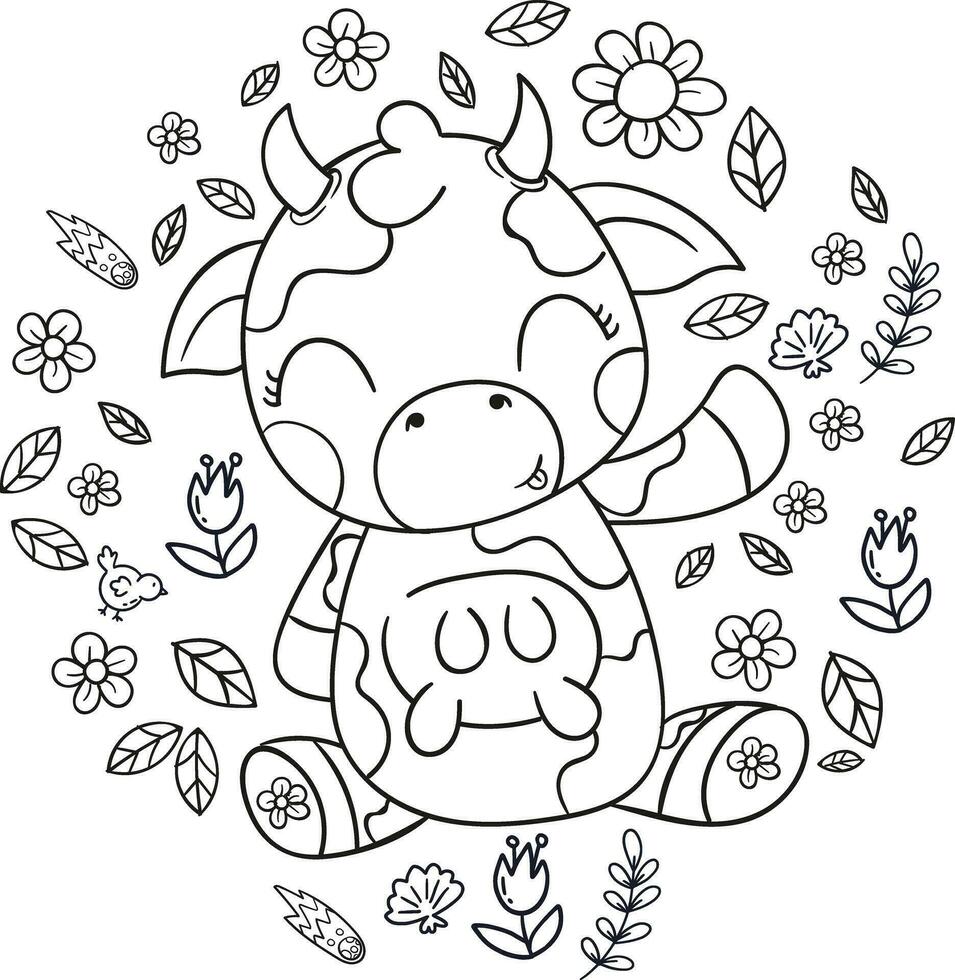 Hand drawn cow outline illustration vector