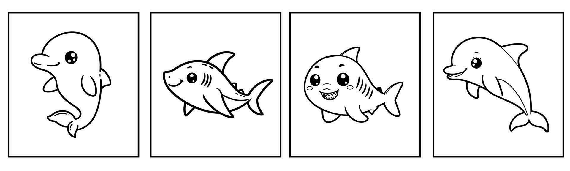 Vector cute fish illustration of coloring book page