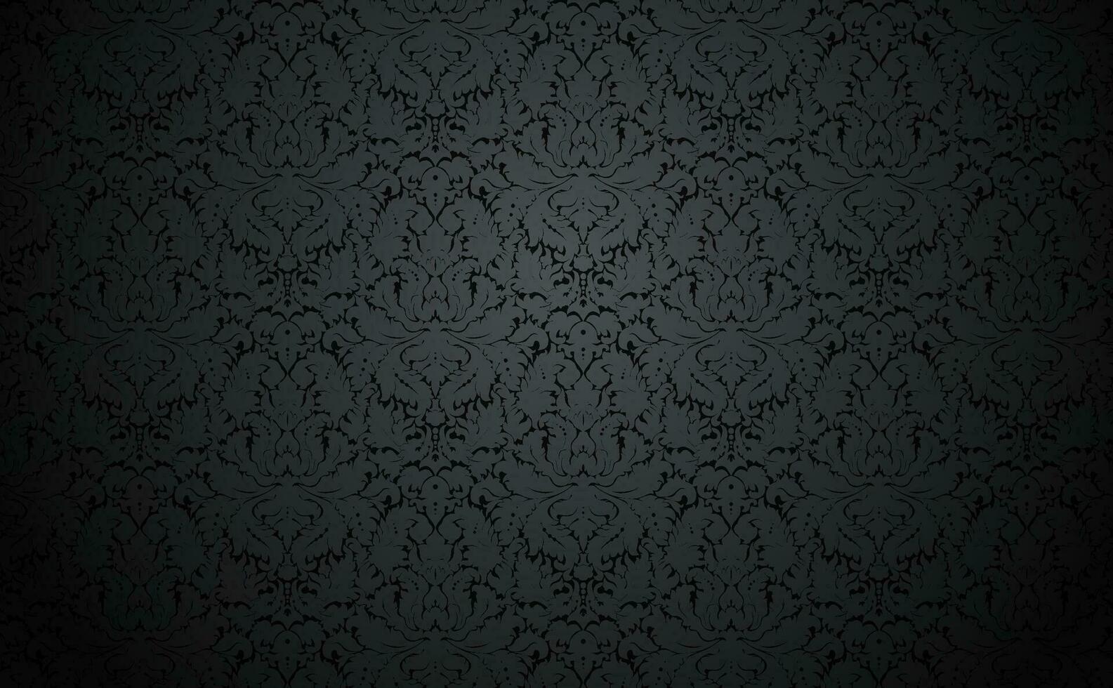 Vector dark damask wallpaper design. Vintage wallpaper pattern with gray floral elements on black. . Elegant luxury texture with pale  subtle tones.