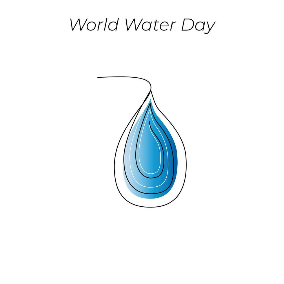World Water Day continuous single line art drawing and one line water drop outline vector art illustration