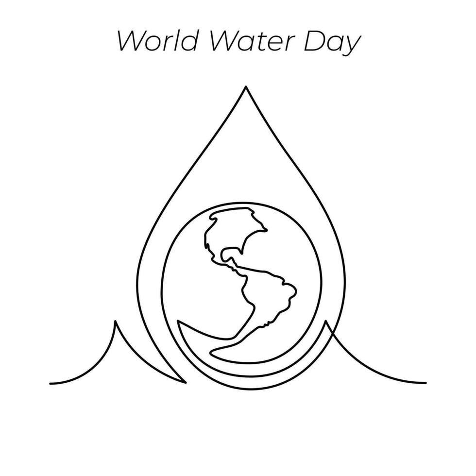 World Water Day continuous single line art drawing and one line water drop outline vector art illustration