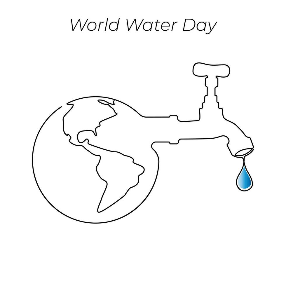 World Water Day continuous single line art drawing and one line water drop outline vector art illustration