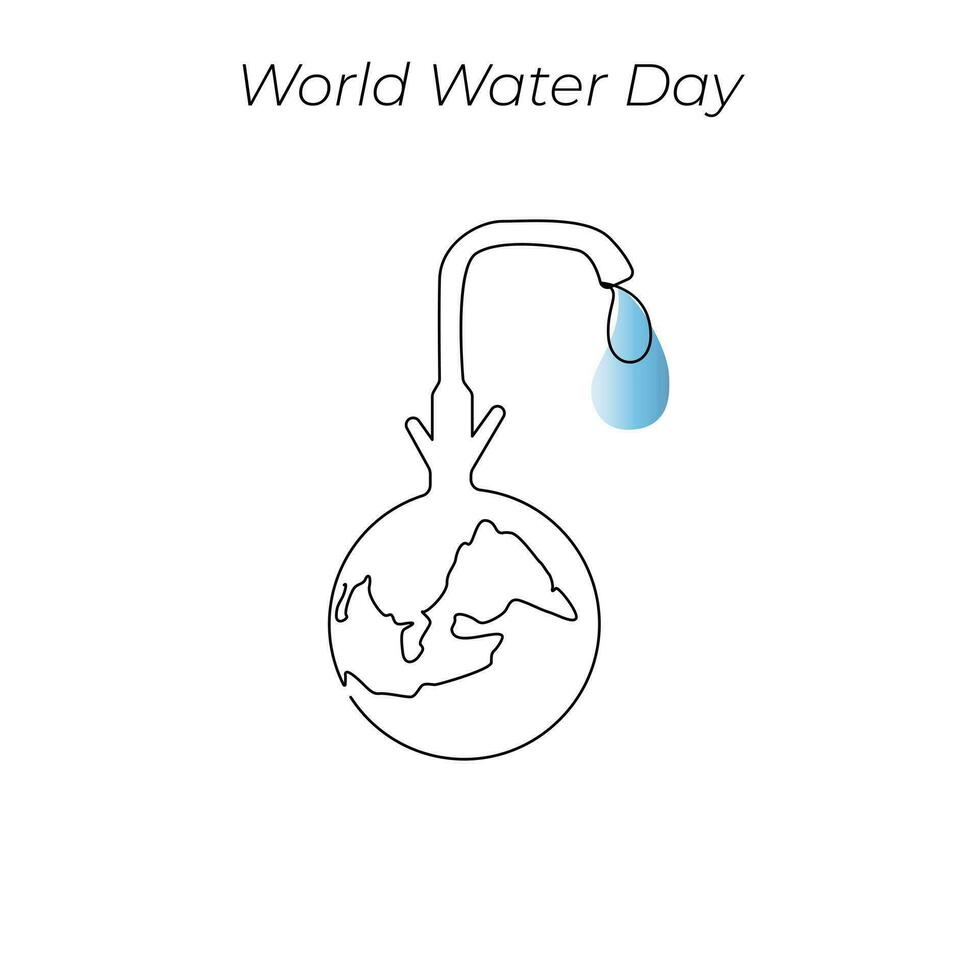 World Water Day continuous single line art drawing and one line water drop outline vector art illustration