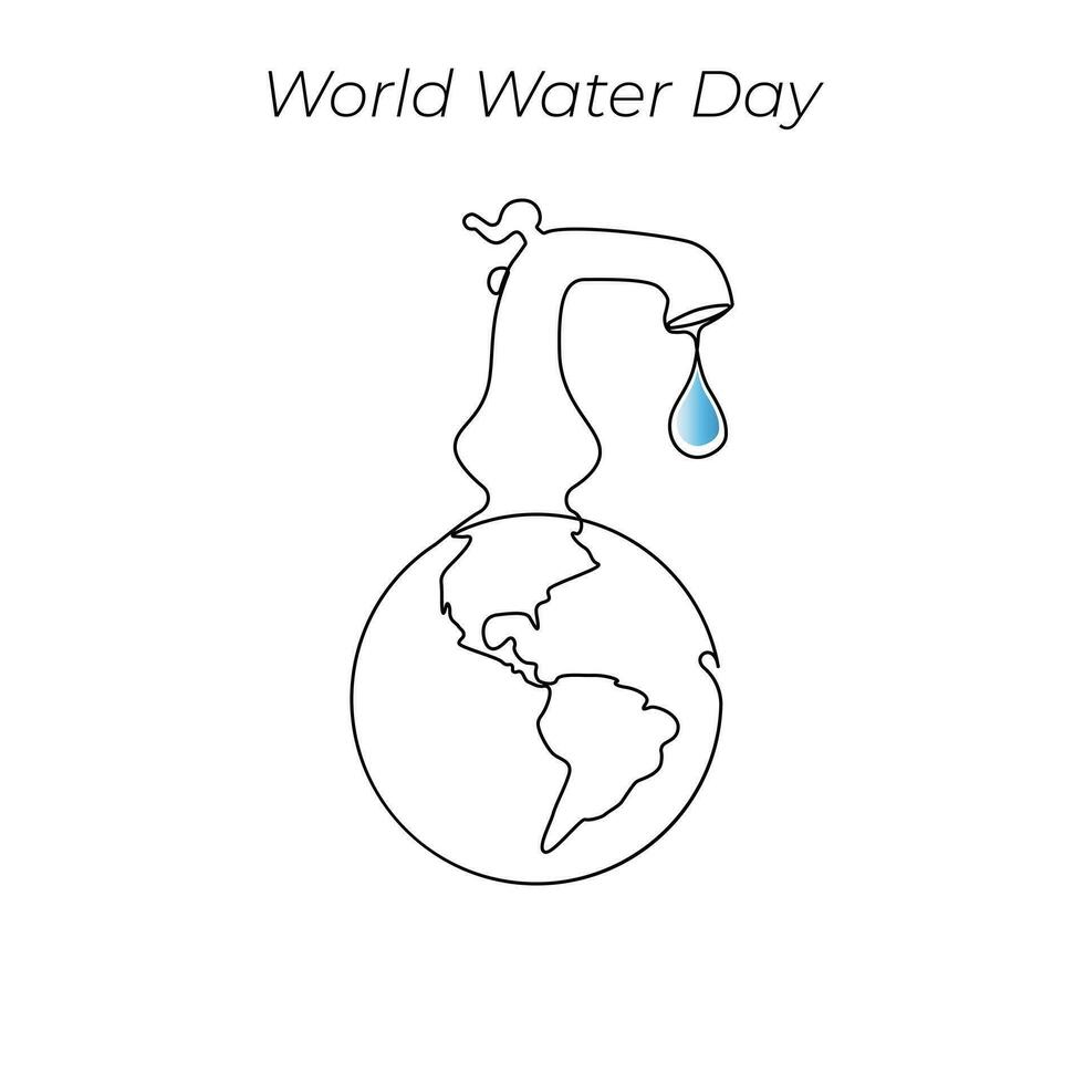 World Water Day continuous single line art drawing and one line water drop outline vector art illustration