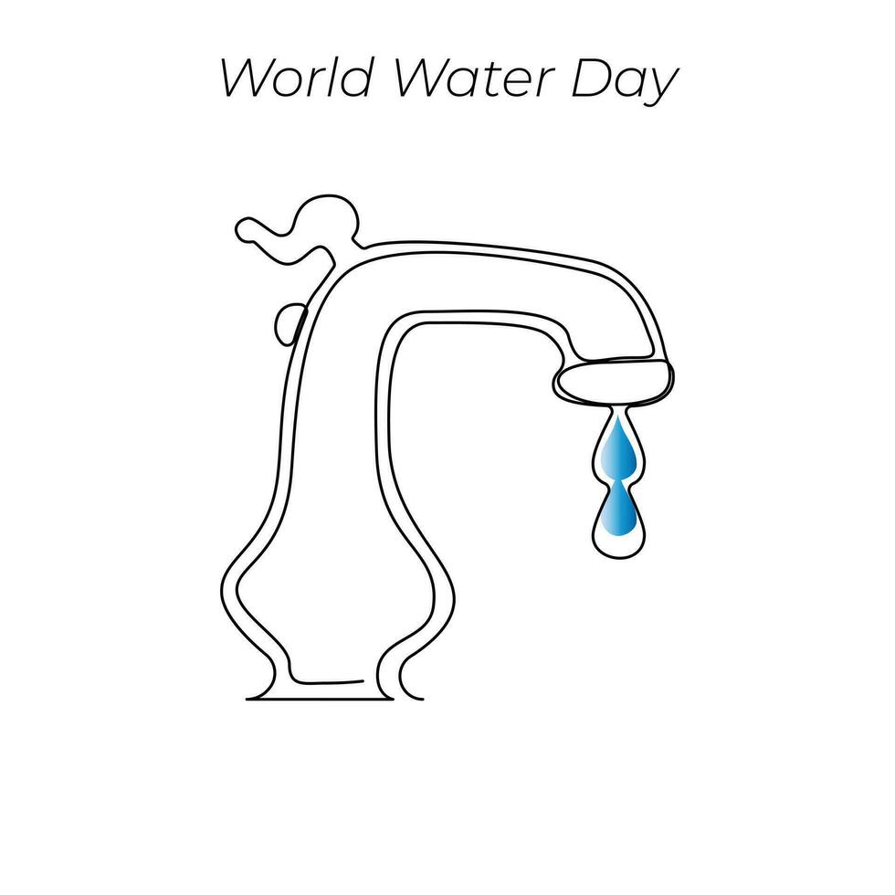 World Water Day continuous single line art drawing and one line water drop outline vector art illustration