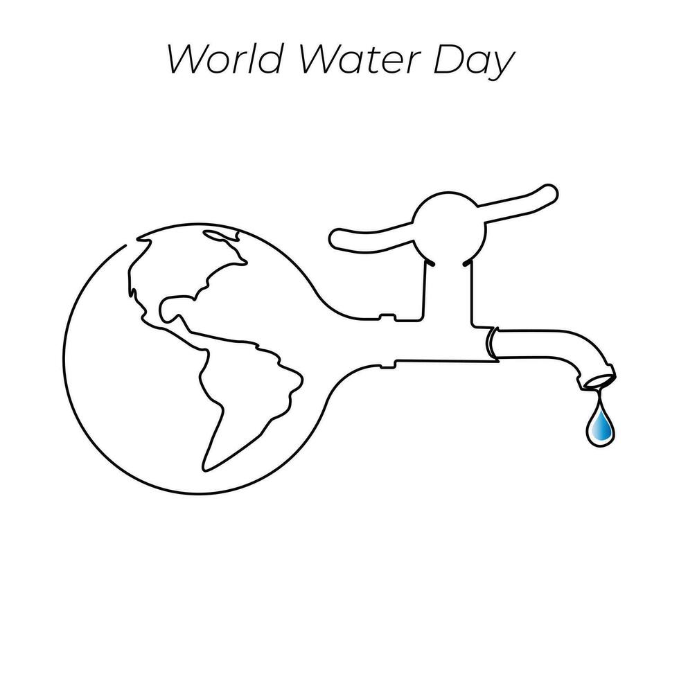 World Water Day continuous single line art drawing and one line water drop outline vector art illustration