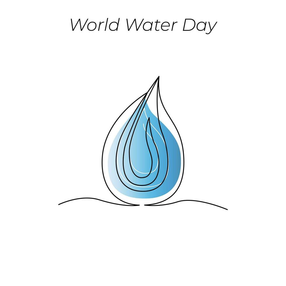 World Water Day continuous single line art drawing and one line water drop outline vector art illustration