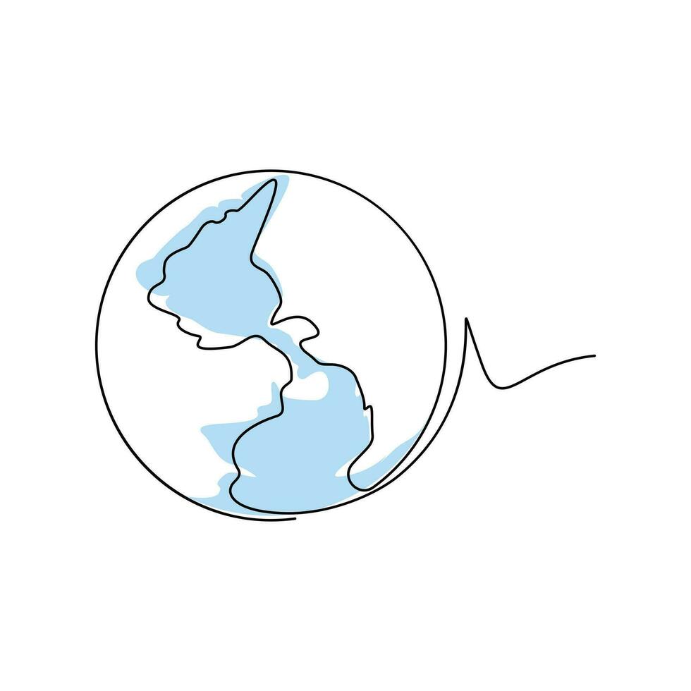 Continuous one-line earth globe vector art drawing and outline Earth Day single-line illustration
