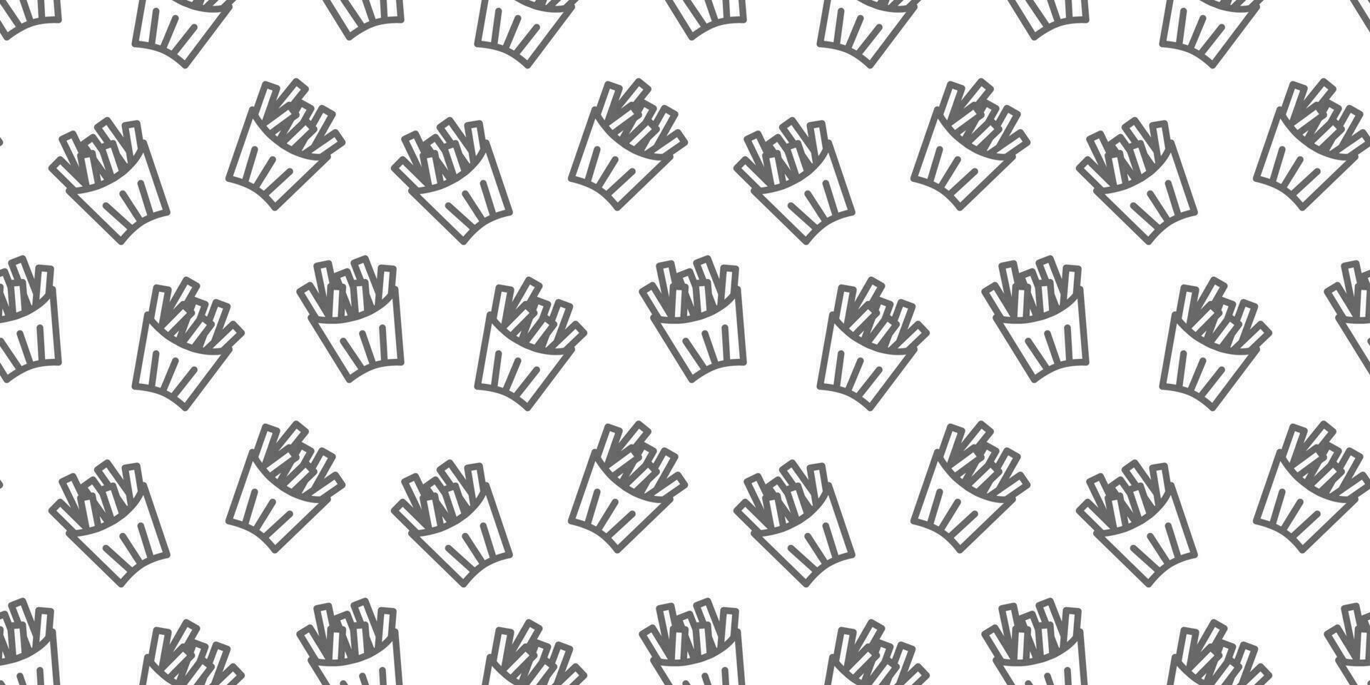 Seamless pattern fast food french fries. Line icon on white background Sign vector illustration.  For banner, web, backdrop, design.