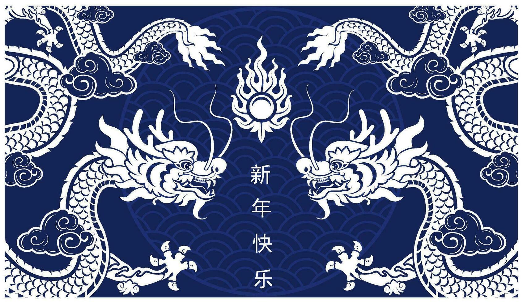 Happy chinese new year 2024 the dragon zodiac sign with flower,lantern,asian elements white and blue paper cut style on color background. vector