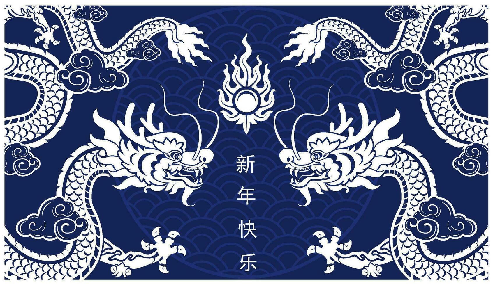 Happy chinese new year 2024 the dragon zodiac sign with flower,lantern,asian elements white and blue paper cut style on color background. vector