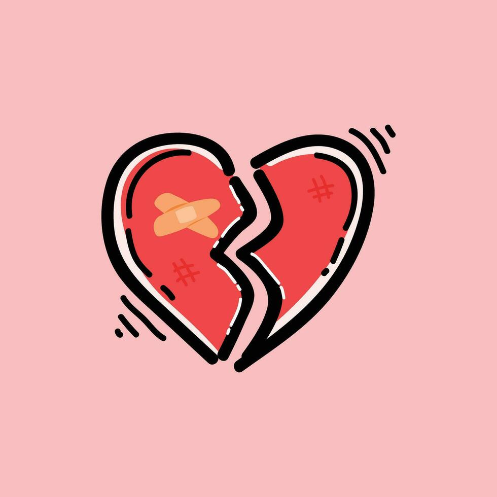 Broken Heart Clipart Vector Design Illustration in a Pink Background