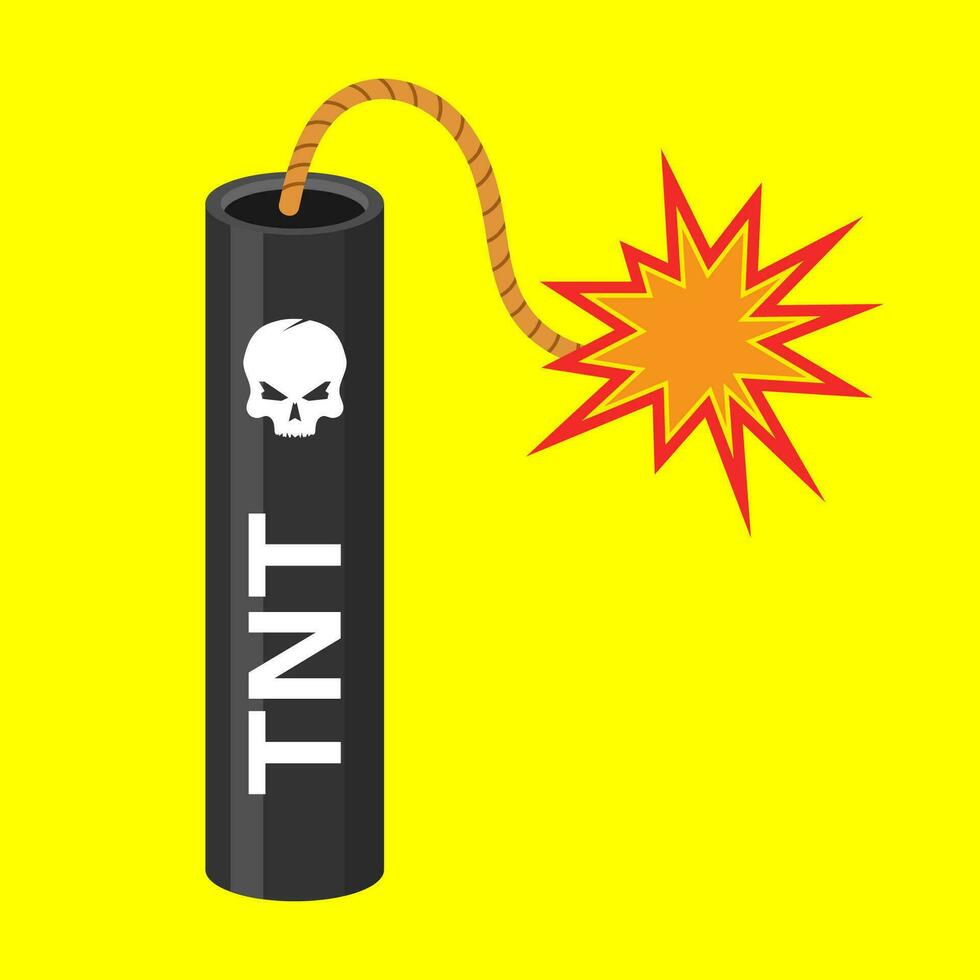 Tnt dynamite. Cartoon bomb with burning wick red stick mining blast charge, destroy firecracker fuse burning cable illustration vector