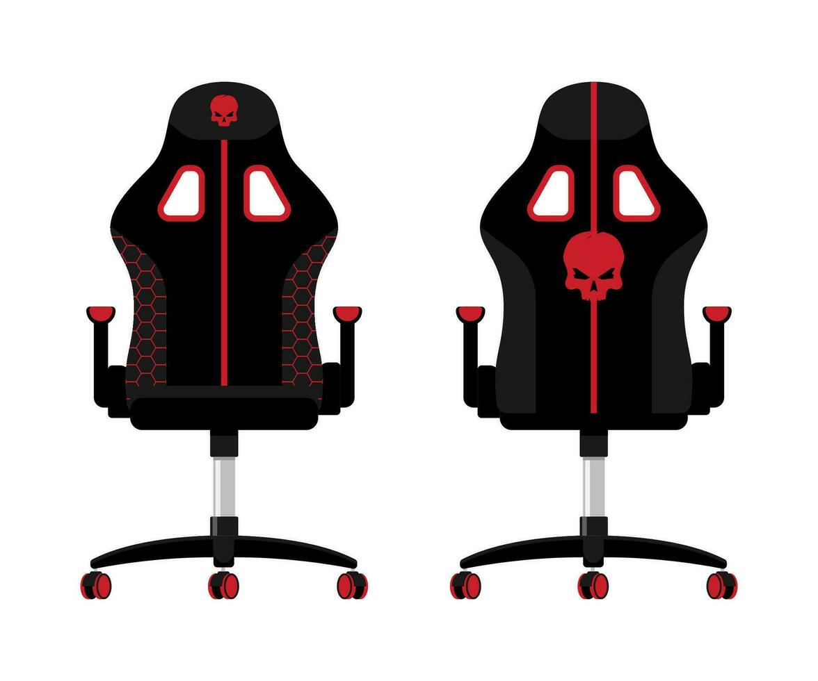 Gaming Ergonomic chair front and back view gamer furniture vector illustration