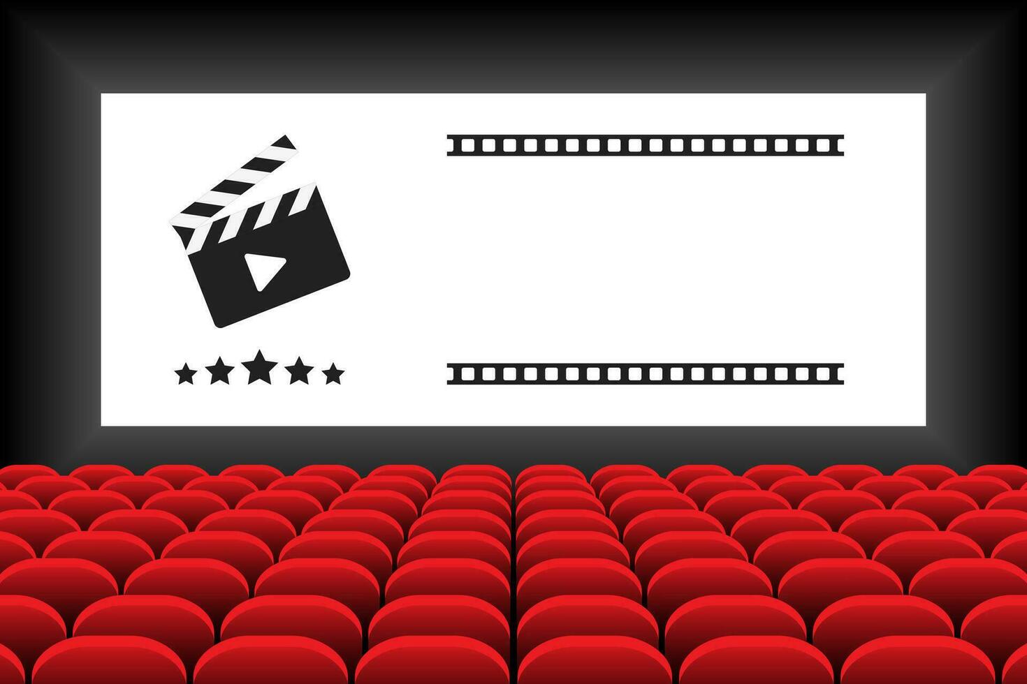 Cinema movie theater with screen and red seat, vector illustration