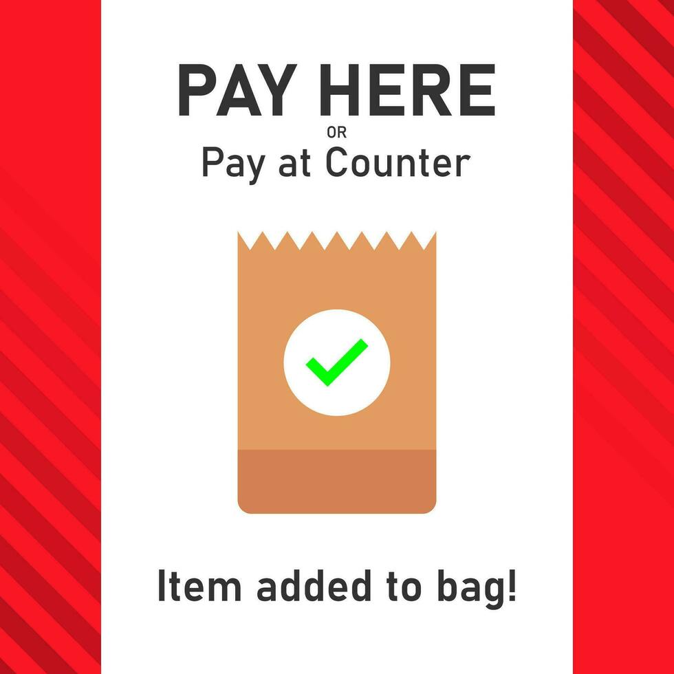 Pay here pay at counter paper bag check mark illustration vector