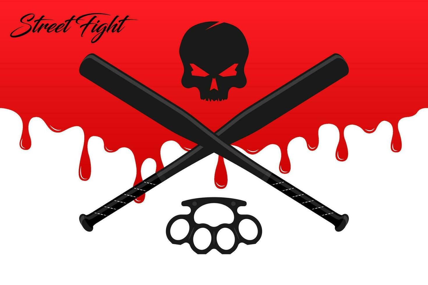 Gangsta street elements brass knuckle skull blood baseball bat illustration vector