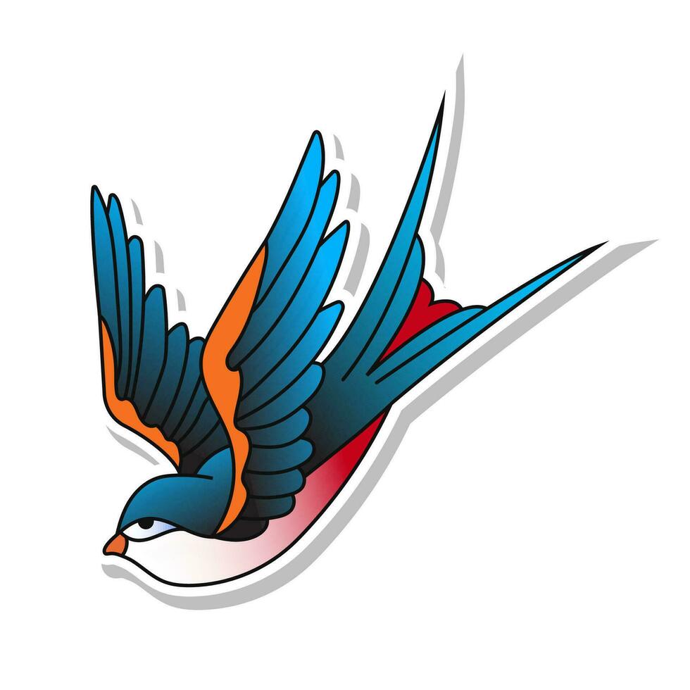 Flying swallows hand drawn bird  tattoo style icon illustration vector