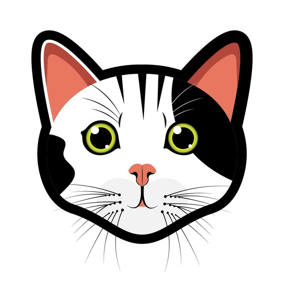 negro y blanco cabeza gato cara ilustración vector gato o gatito personaje