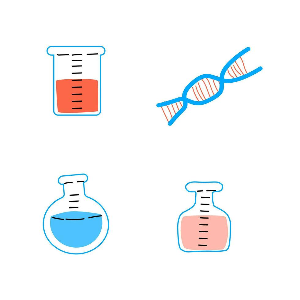 Ciencias vaso botella tubos y adn vector. vector ilustración en plano estilo. lata utilizar para Ciencias médico fondo, bandera, tarjeta.