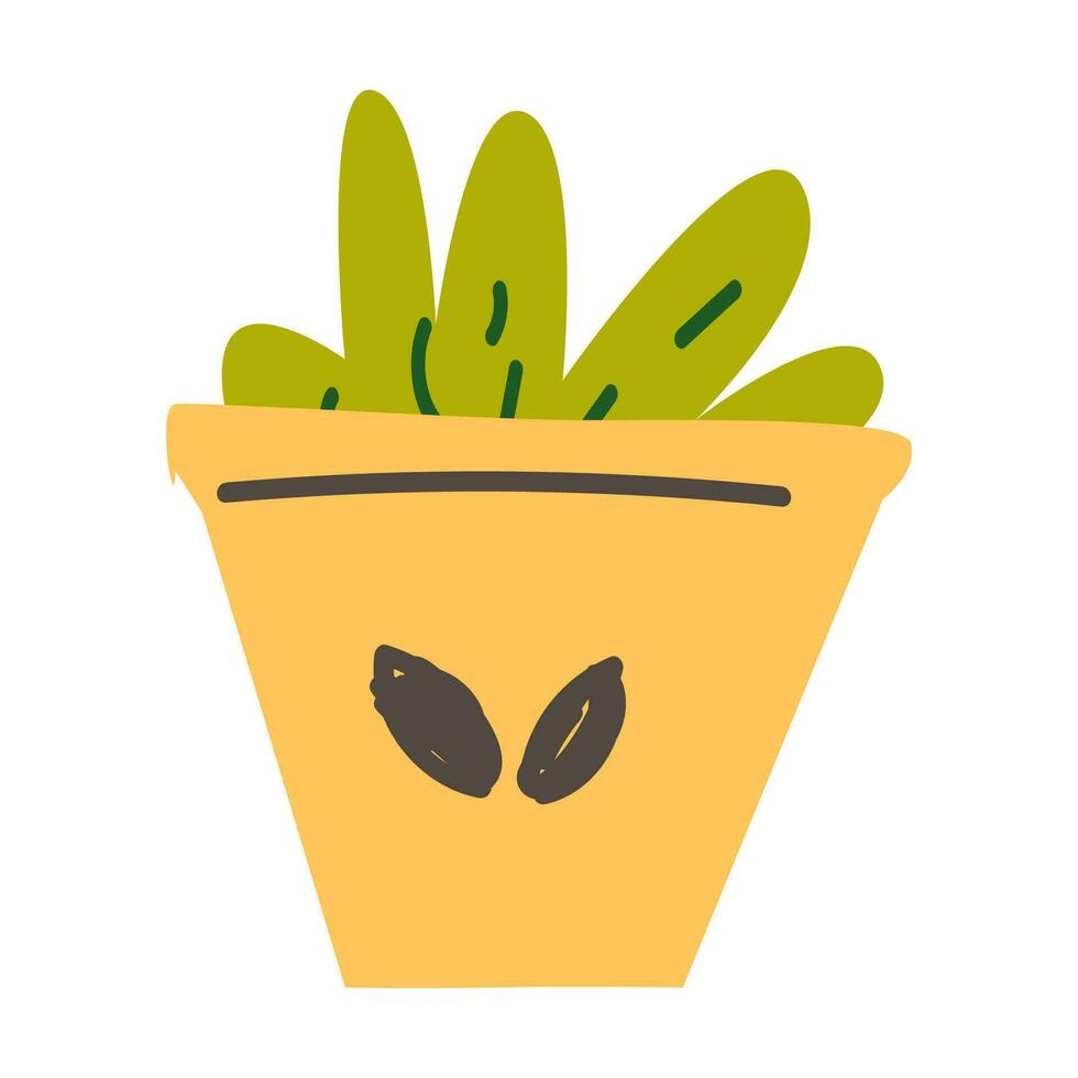 green plant in yellow pot cartoon icon illustration vector