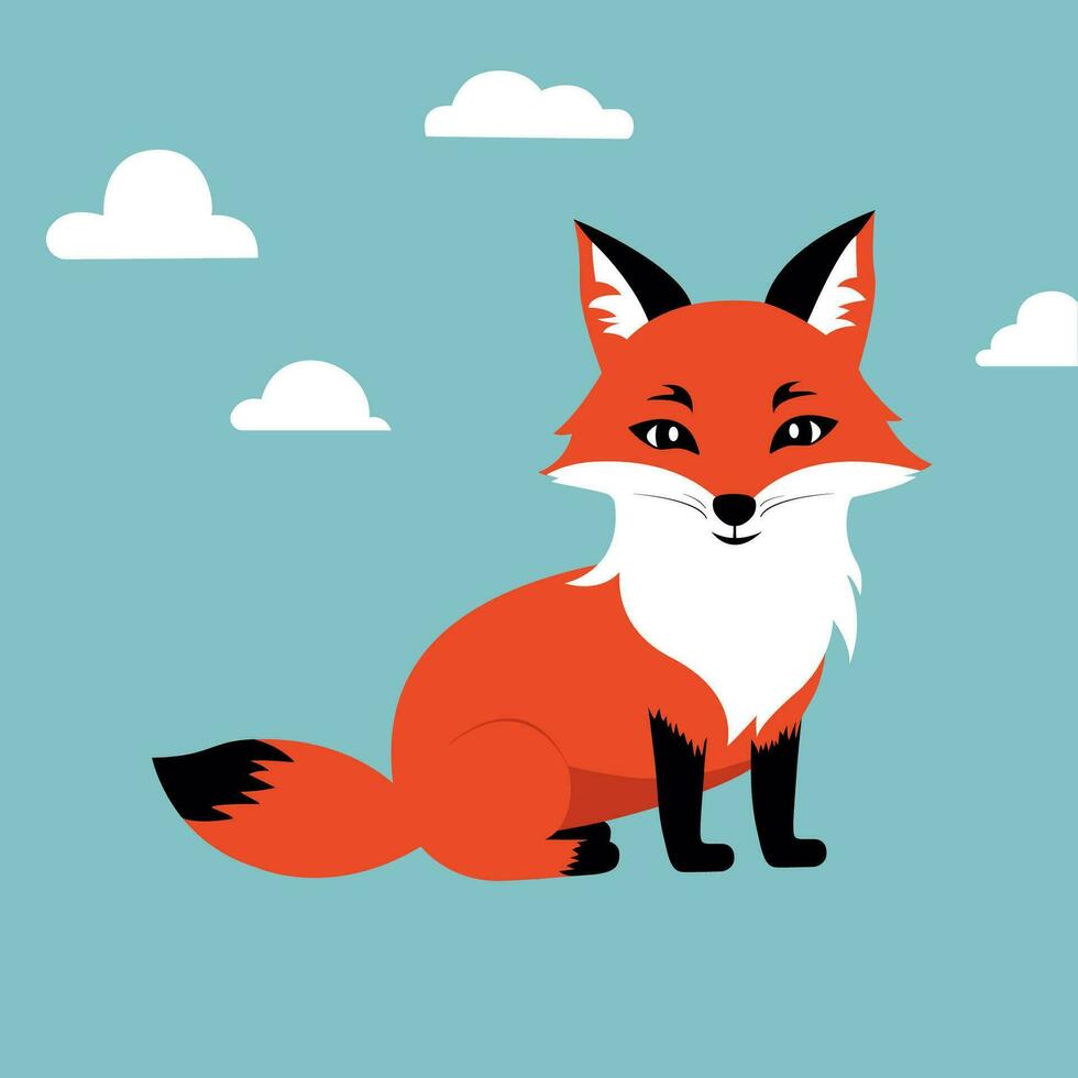 fox cub in flat style vector, Cute cartoon fox in modern simple style vector