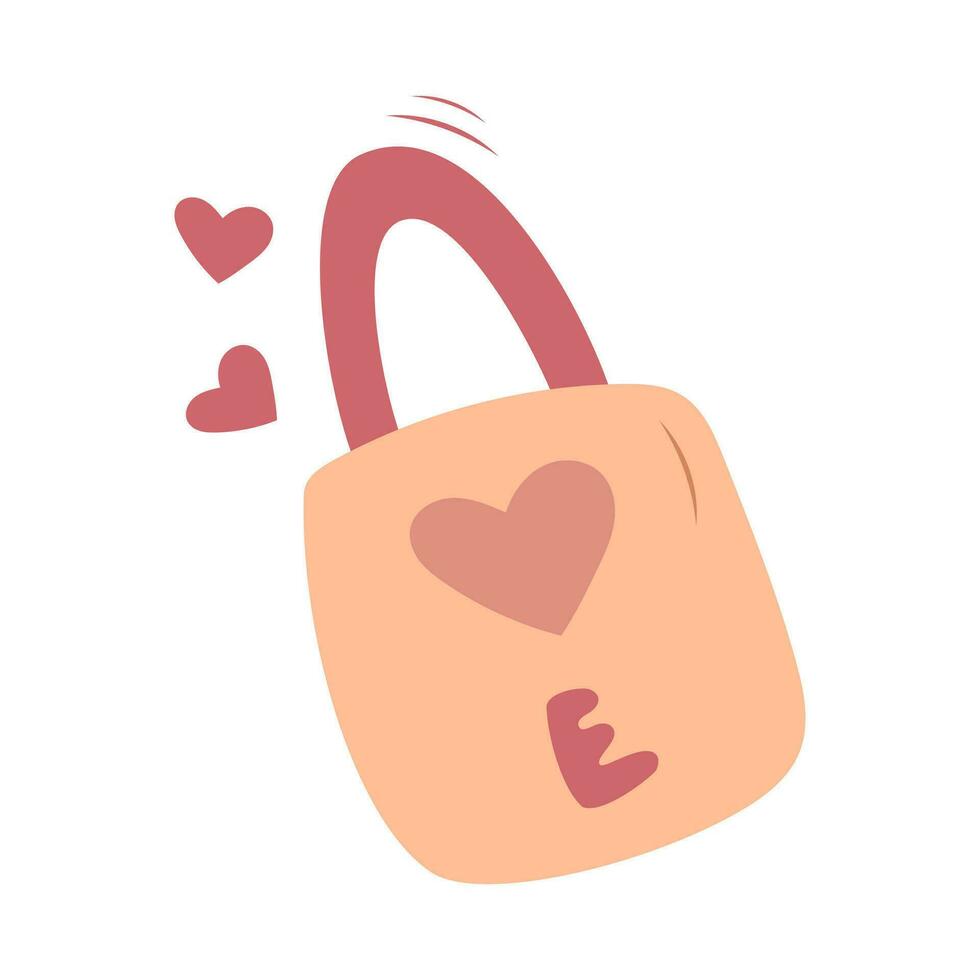 Hand draw Valentine's day lock with hearts. Peach fuzz, pink and red colors. Vector illustration on white background.Doodle style.For postcard, banners, package, wrapping and wallpaper.
