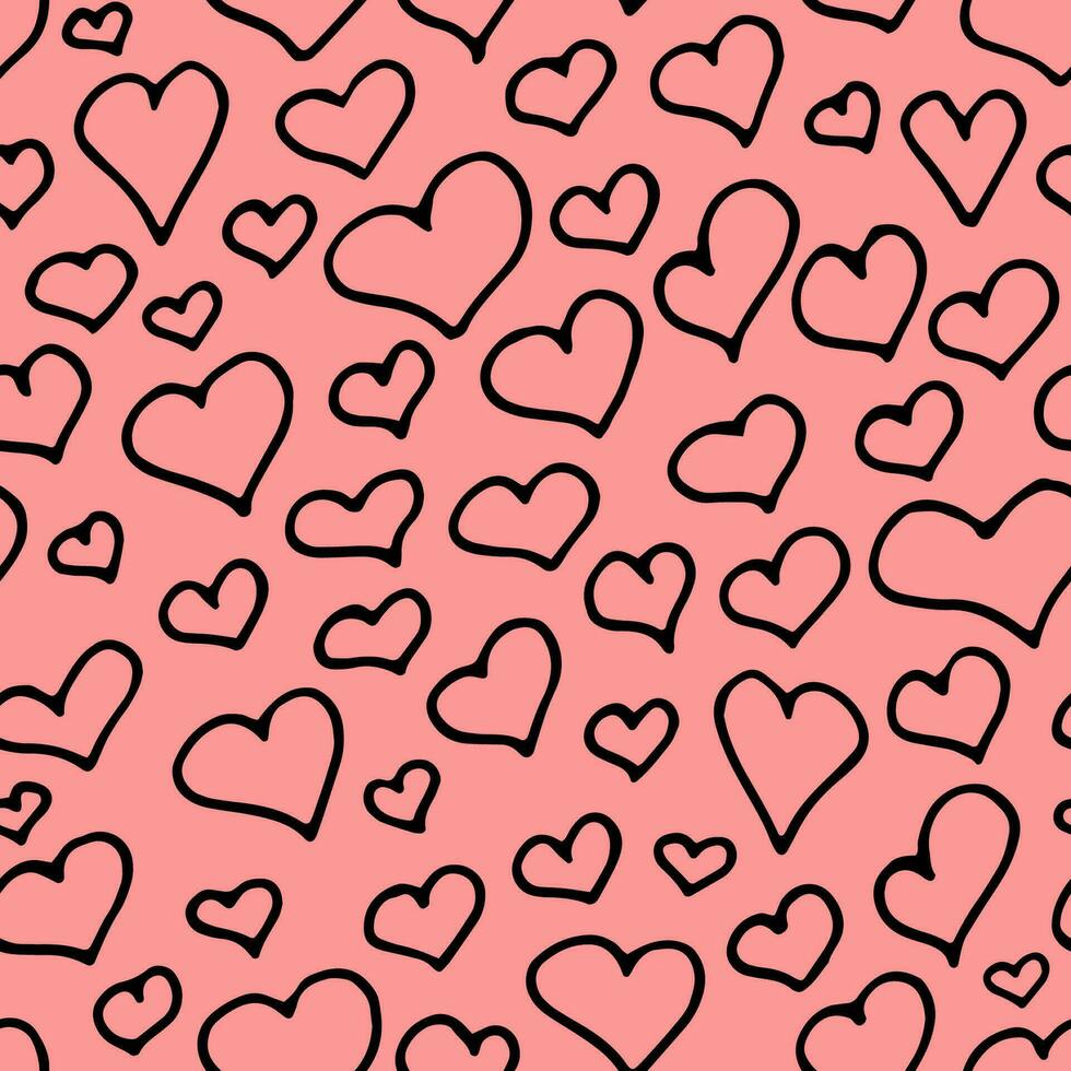 Cute hearts pattern. Vector seamless background for Saint Valentines day, wedding, date. Hand drawn hearts repeat illustration. Doodle love symbols black and pink print