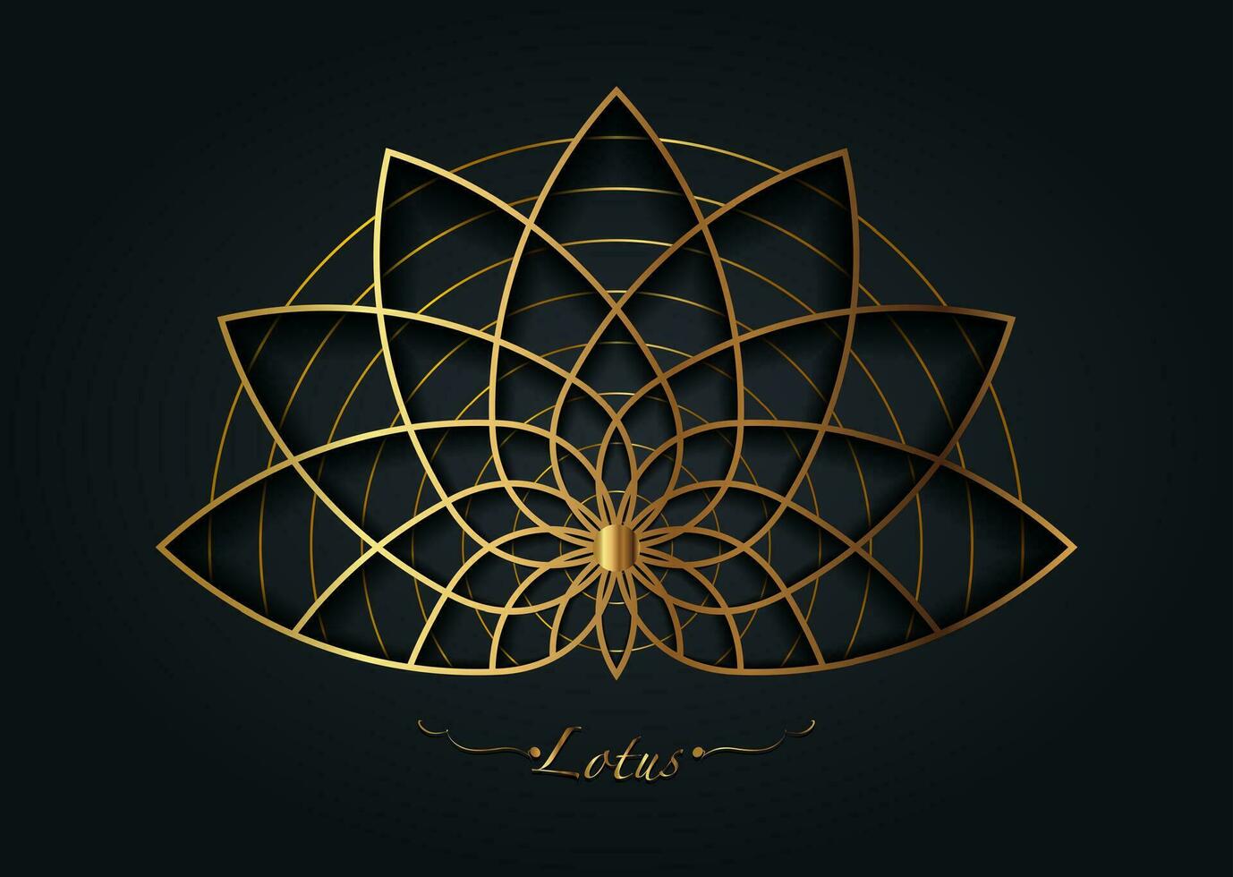 Gold Lotus flower, sacred geometry mandala, stylized circular ornament, golden line art floral logo. Flower blossom symbols of yoga, spa, beauty salon, cosmetics, relax, brand style. Vector isolated