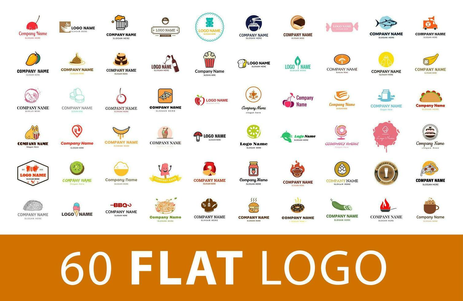 Logo mega collection. Food and drink vector logo set on various topics.