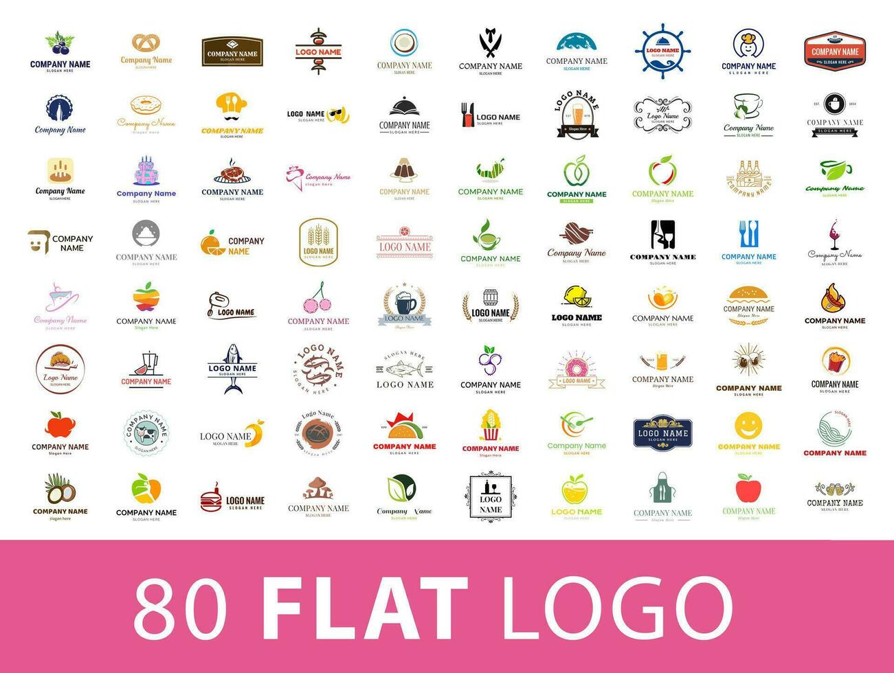 Logo mega collection. Food and drink vector logo set on various topics.