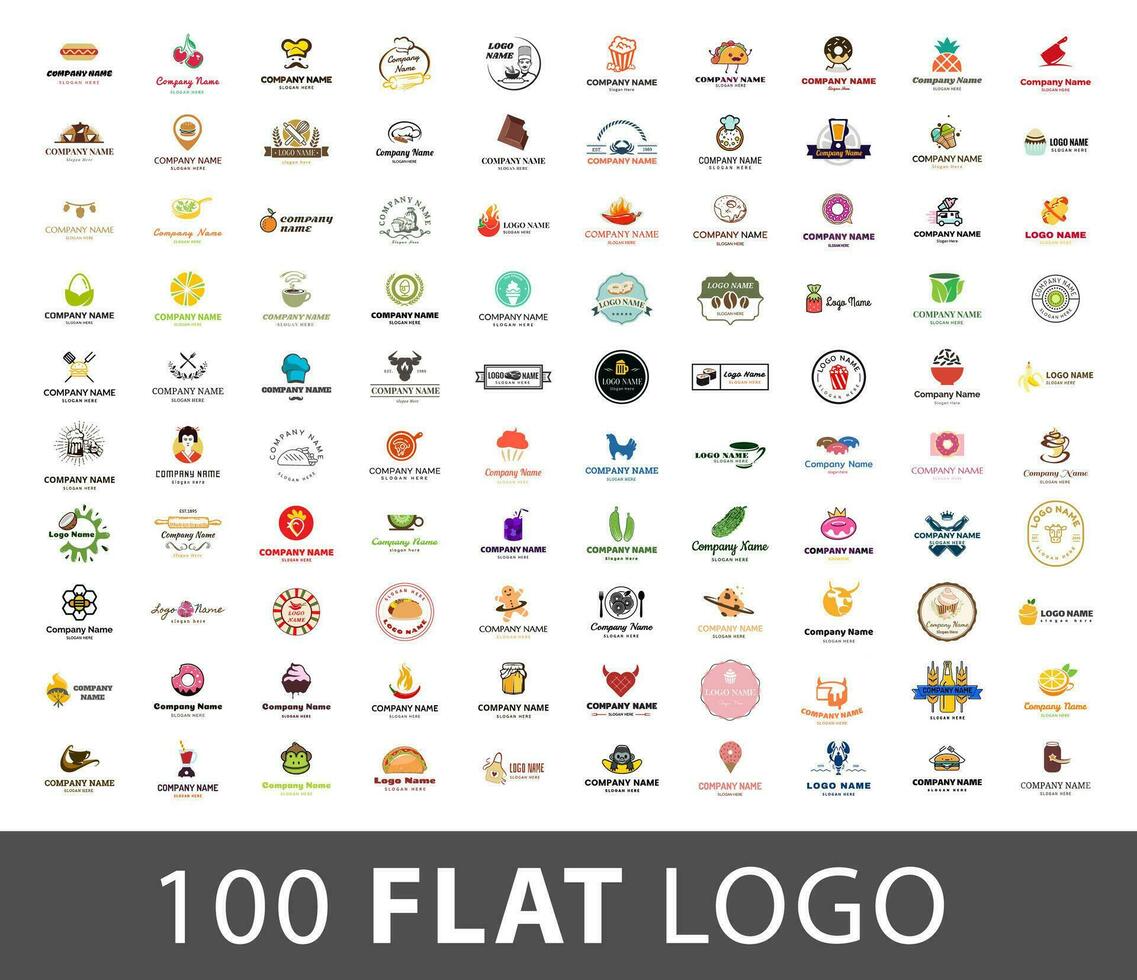 Logo mega collection. Food and drink vector logo set on various topics.