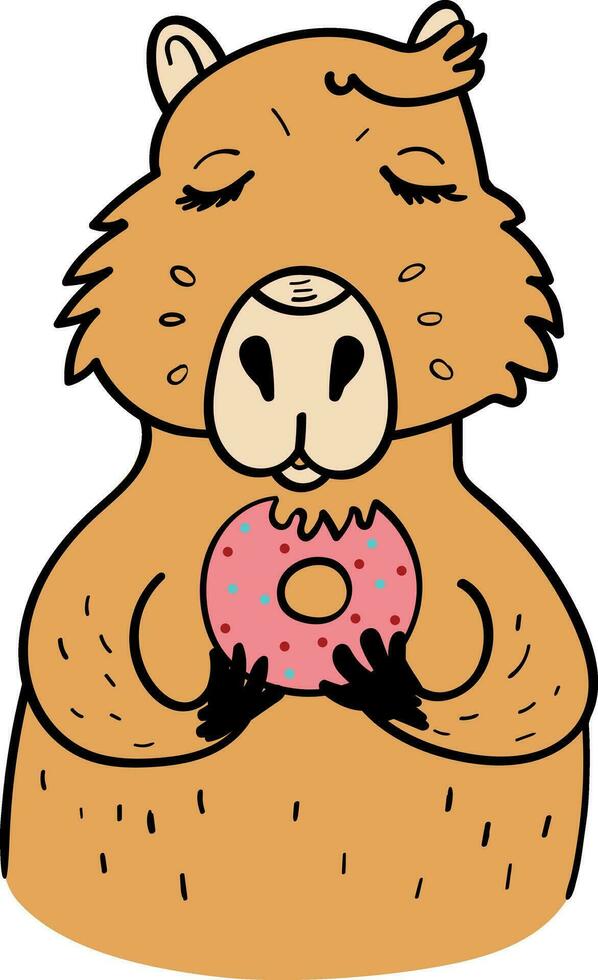 a cartoon capybara holding a donut vector