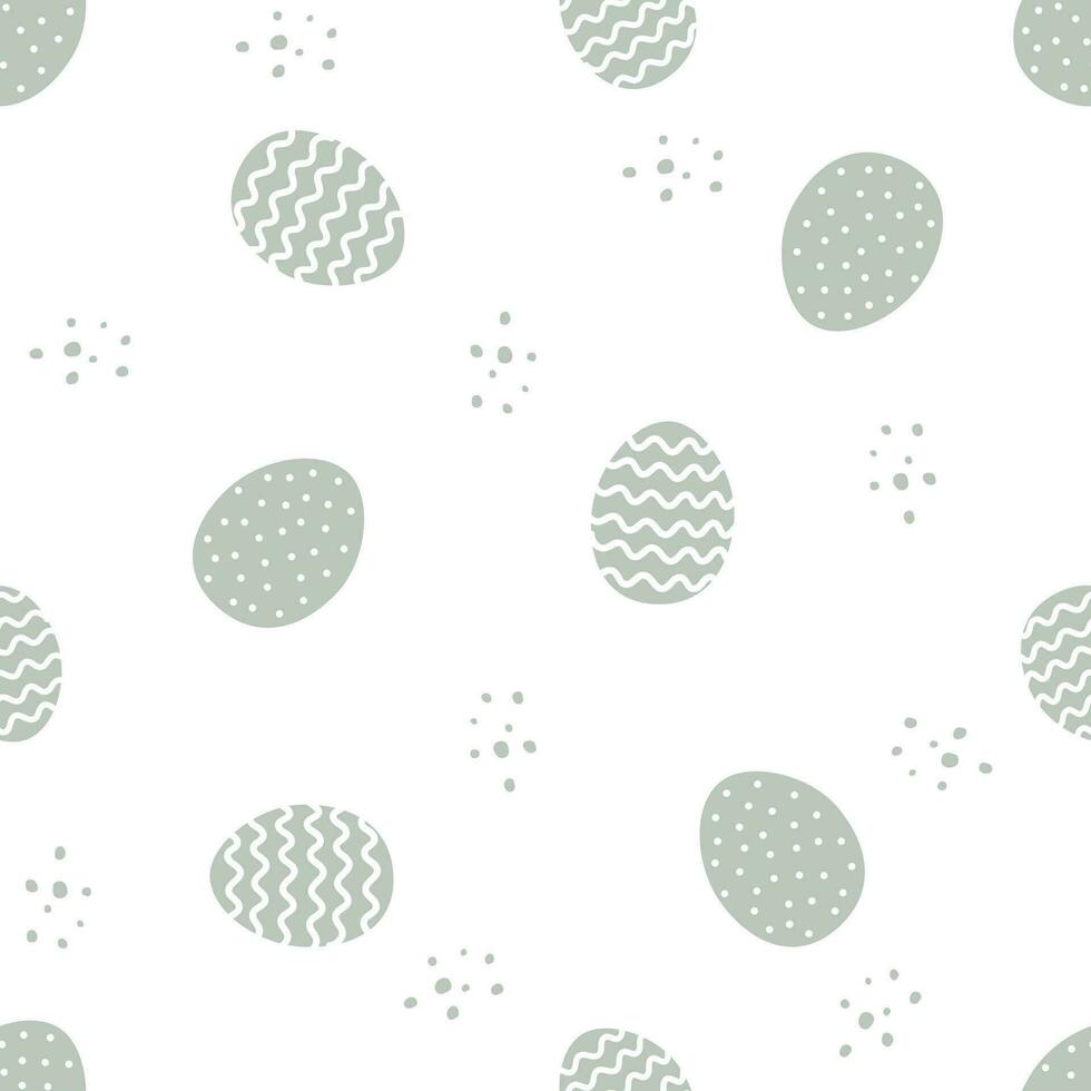 Seamless vector pattern for easter day. Cute eggs on white background in pastel blue colors.