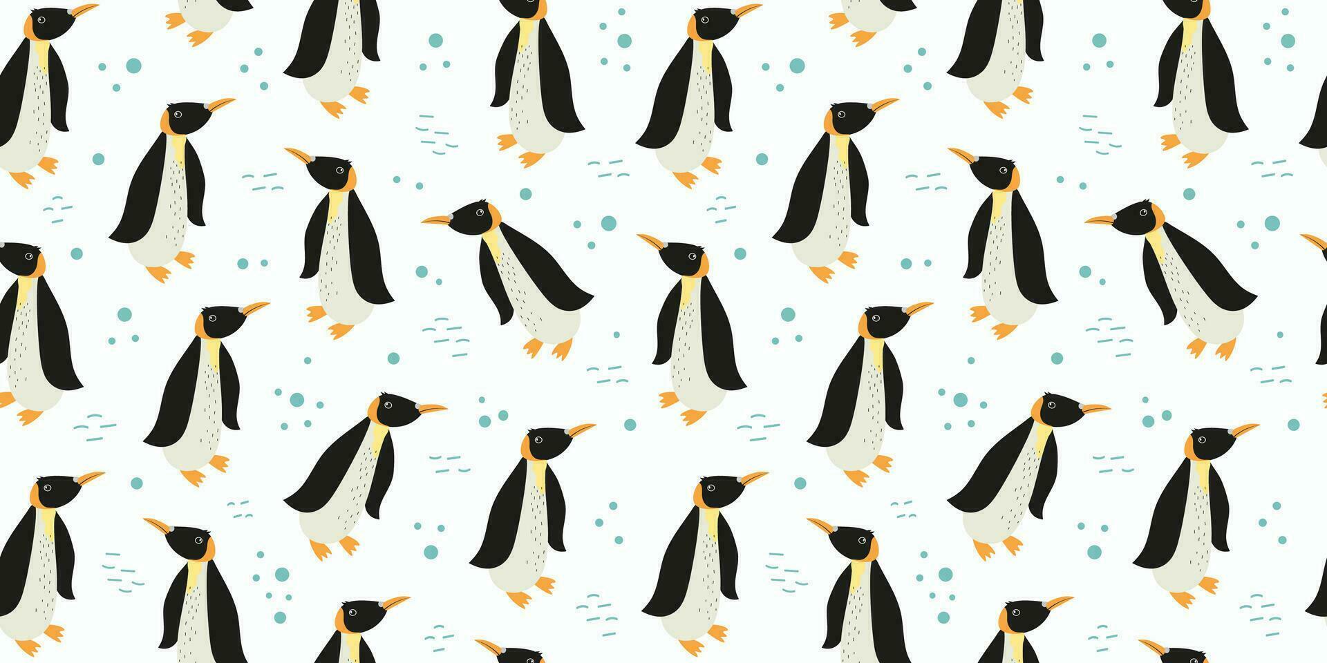dibujos animados pingüino modelo. personaje, antártico animal, polar pájaro. pingüino conciencia día. mundo pingüino día. vector sin costura fondo, fondo de pantalla.