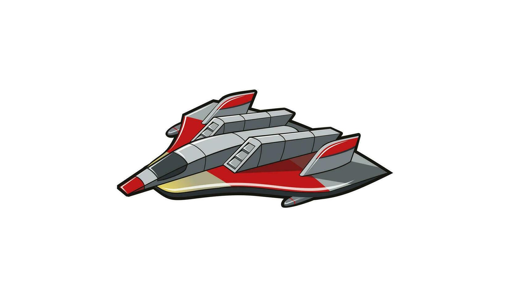 Spacecraft against white background. Futuristic spaceship. Flying object. Image of aircraft. Children picture. Vector illustration.
