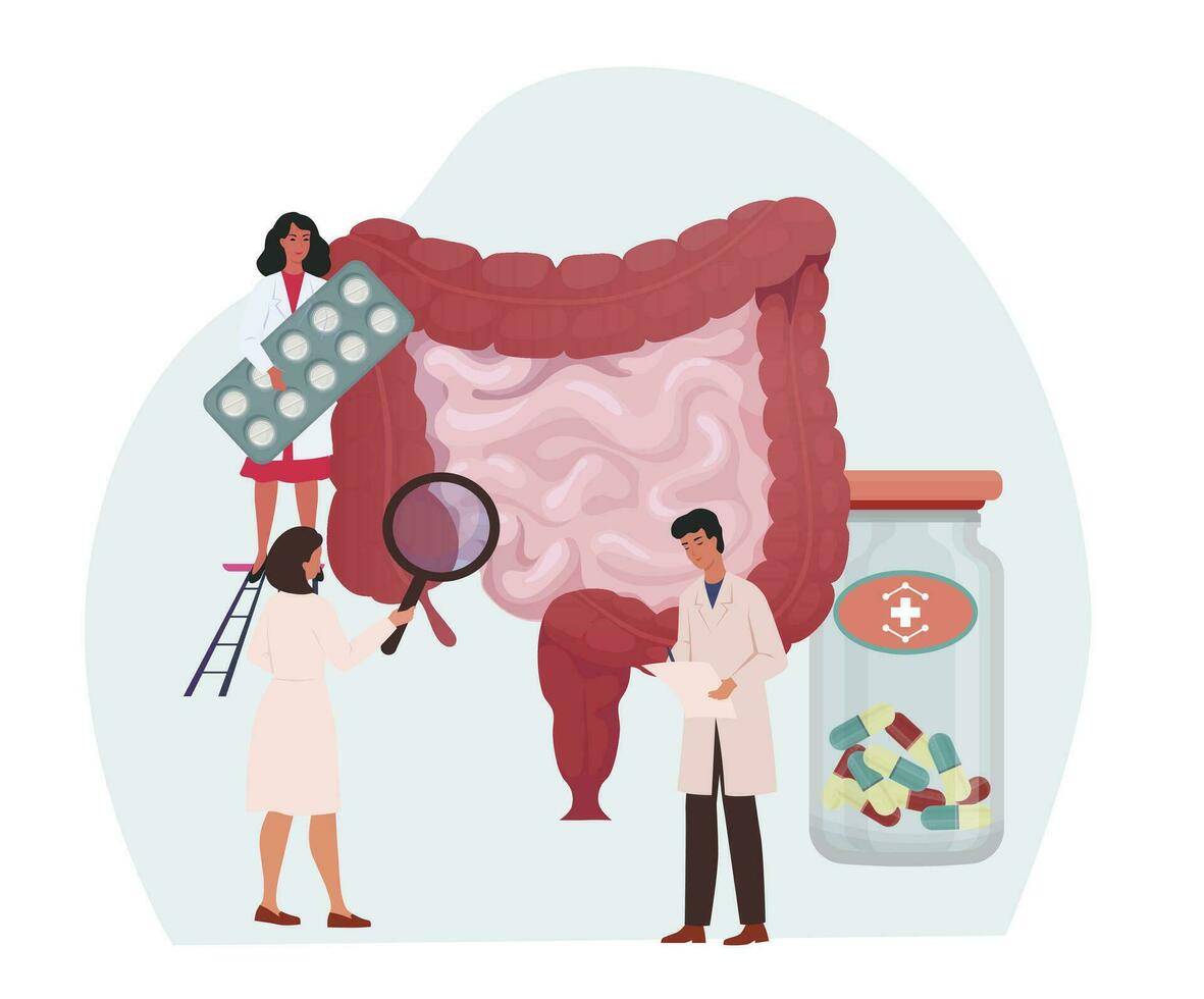 Intestine treatment concept. Study of the intestine. Medical treatment. Banner. vector