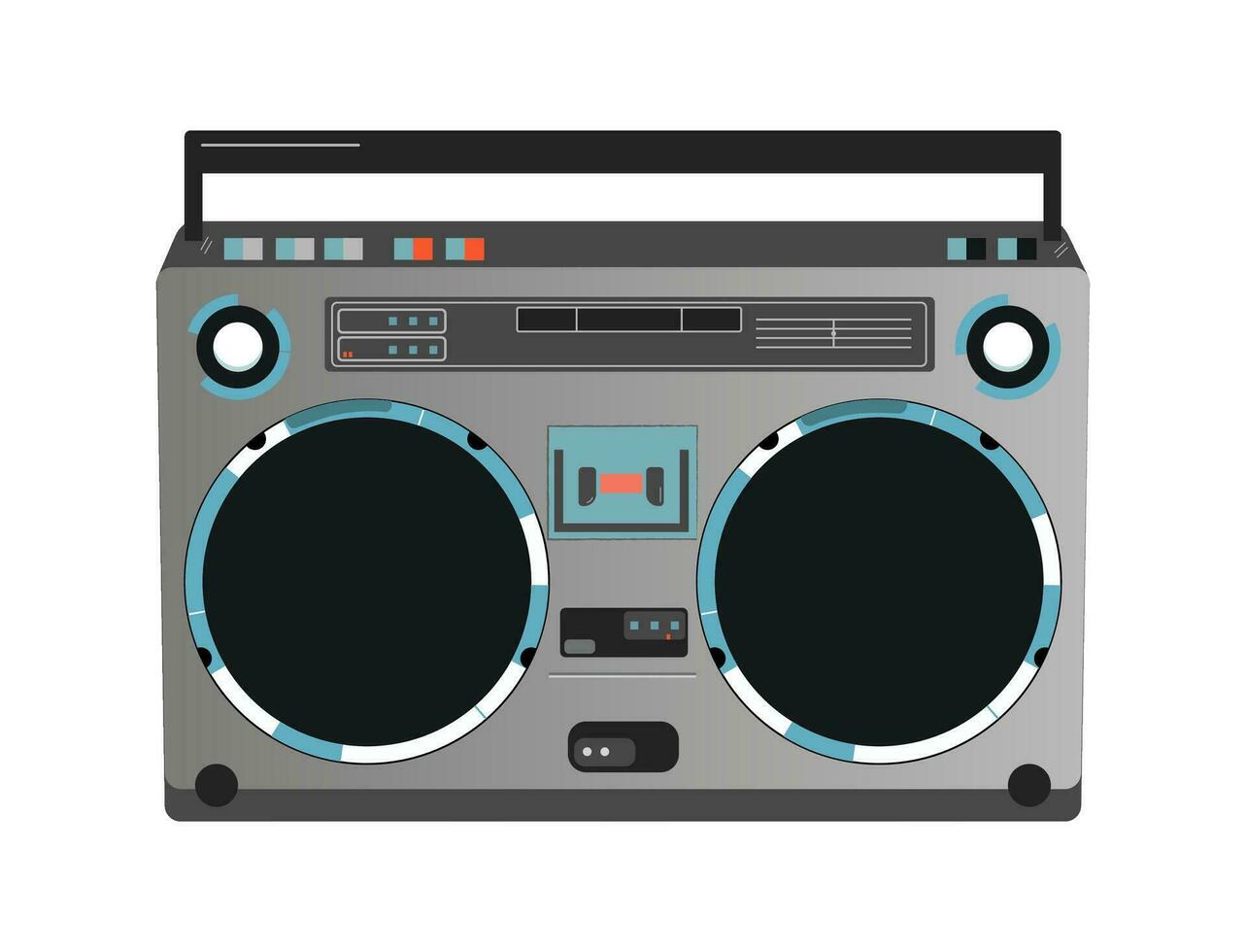 Grey retro record player. Silver boombox vector