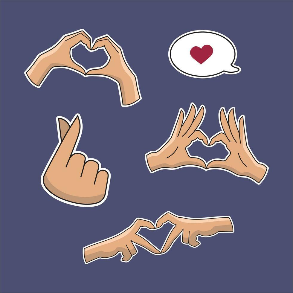 Vector set with hands making a heart shape. Heart with hands. Love language. Love you.