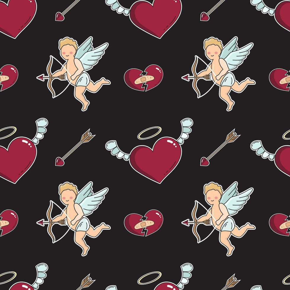 Seamless vector Valentines day pattern. Love pattern with hearts and Cupid.