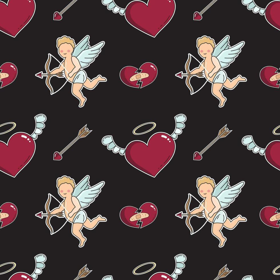 Seamless vector Valentines day pattern. Love pattern with hearts and Cupid.