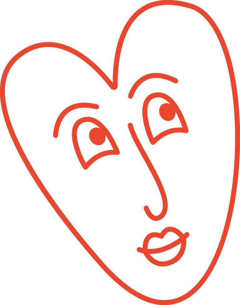 retro bright groovy heart with cute face, illustration of playful love hearts vector