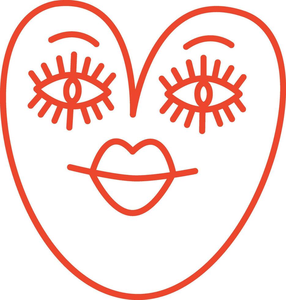 retro bright groovy heart with cute face, illustration of playful love hearts vector