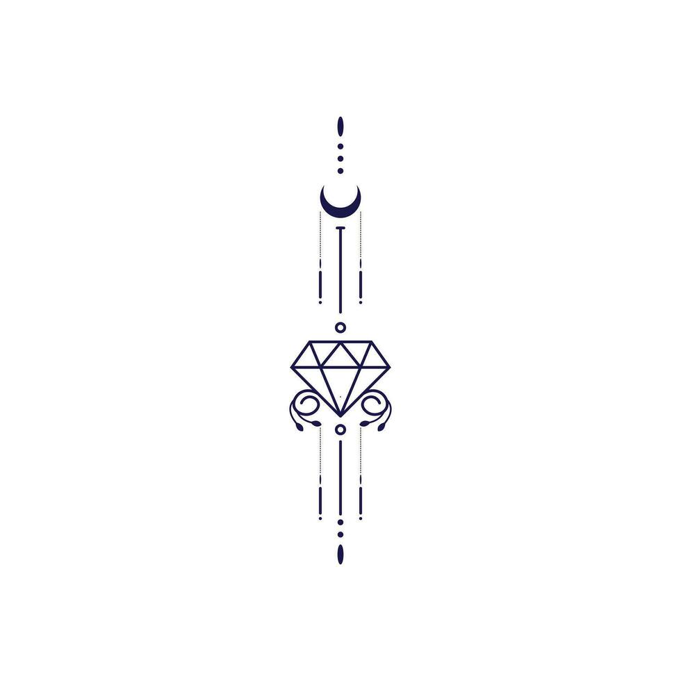 Geometric tattoo design with lotus flower and diamond line pattern vector