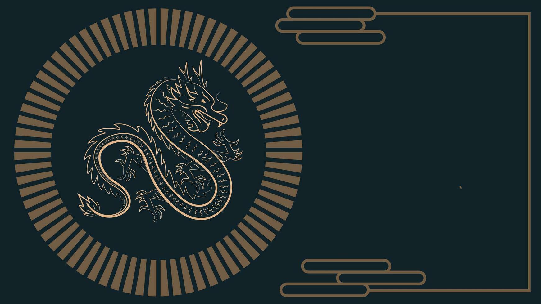 Chinese New Year background vector . Chinese golden dragon, circle pattern, Lunar New Year holiday decoration vector. Oriental culture tradition illustration